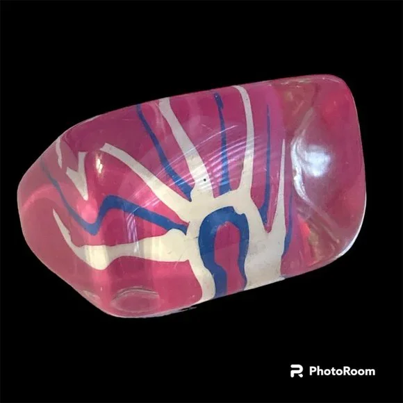 Vintage Lucite Acrylic Ring Size 6 Retro Abstract Hand Painted Pink Blue White - Picture 3 of 12
